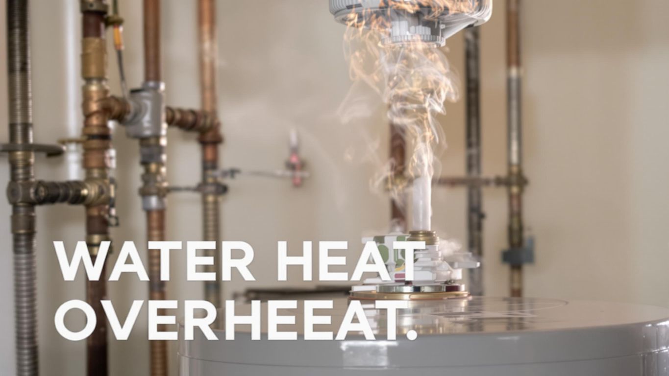 Overheating water heater in a home utility room.