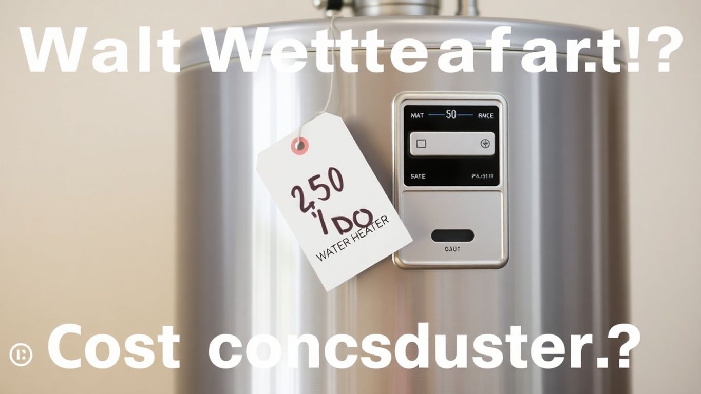 Water heater with price tag on a neutral background.