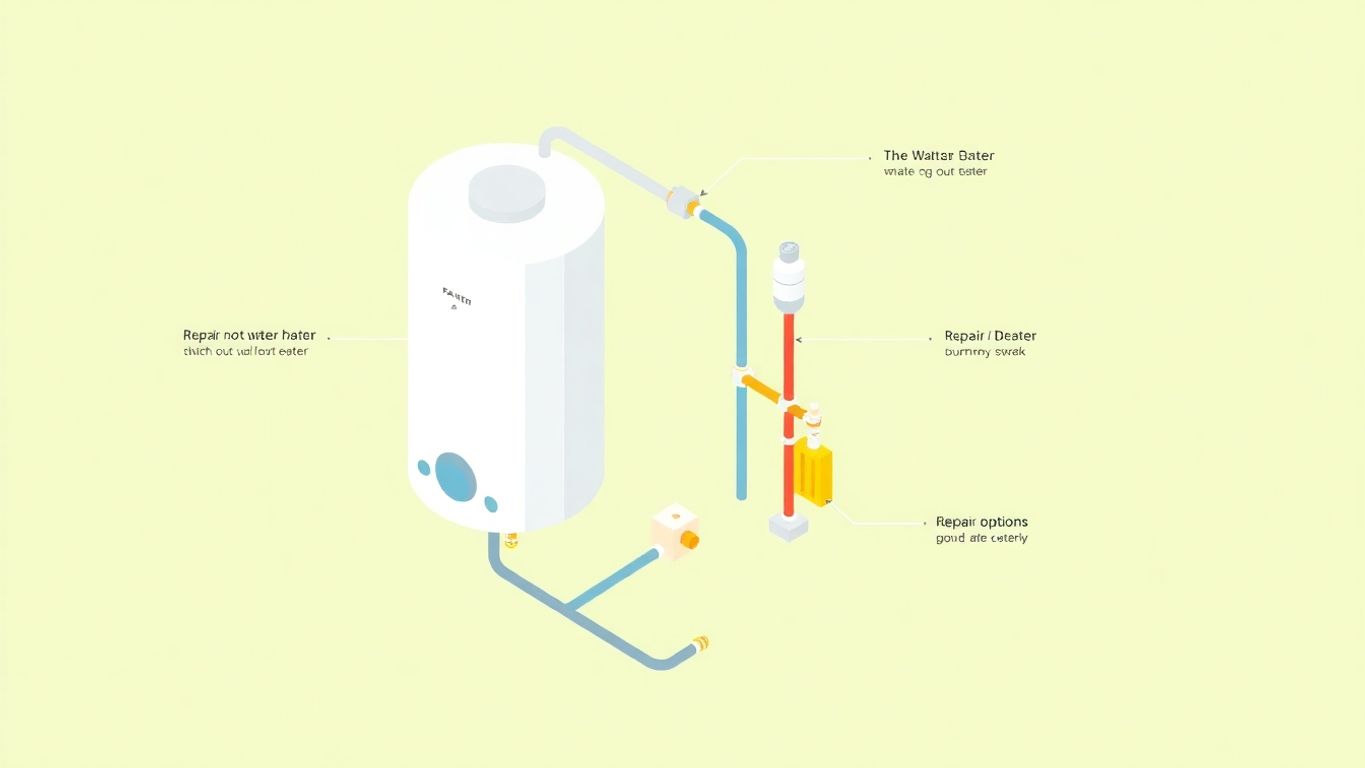 Geometric illustration of a hot water heater system.