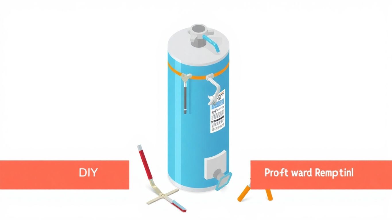 Isometric illustration of a water heater with tools.