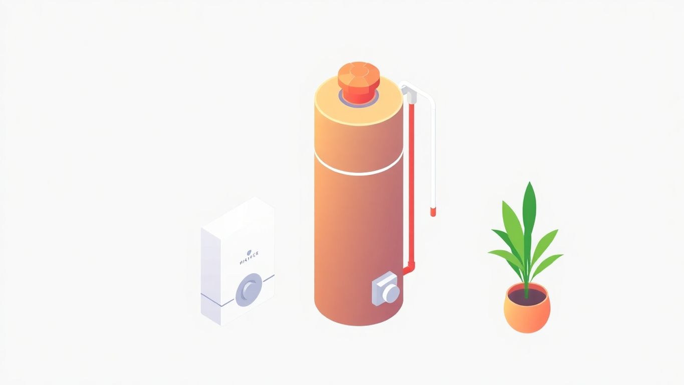 Isometric illustration of a modern water heater in a home.