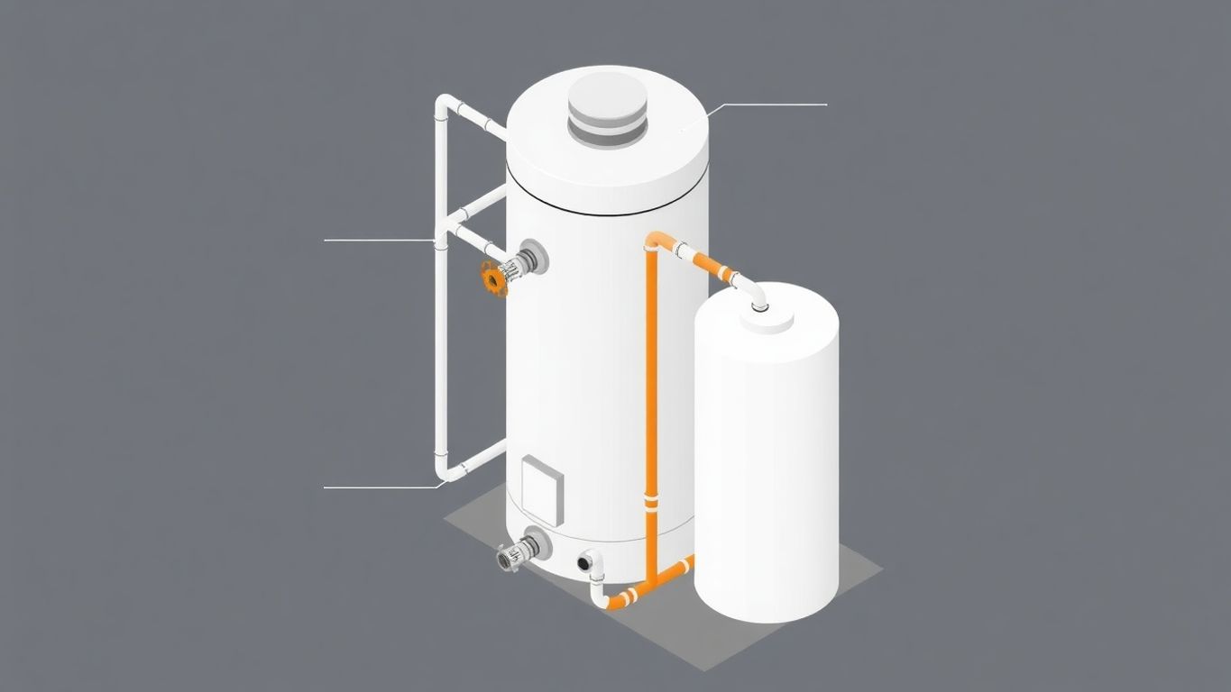 Isometric illustration of an indirect water heater.