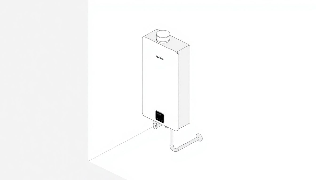 Isometric illustration of an electric tankless water heater.