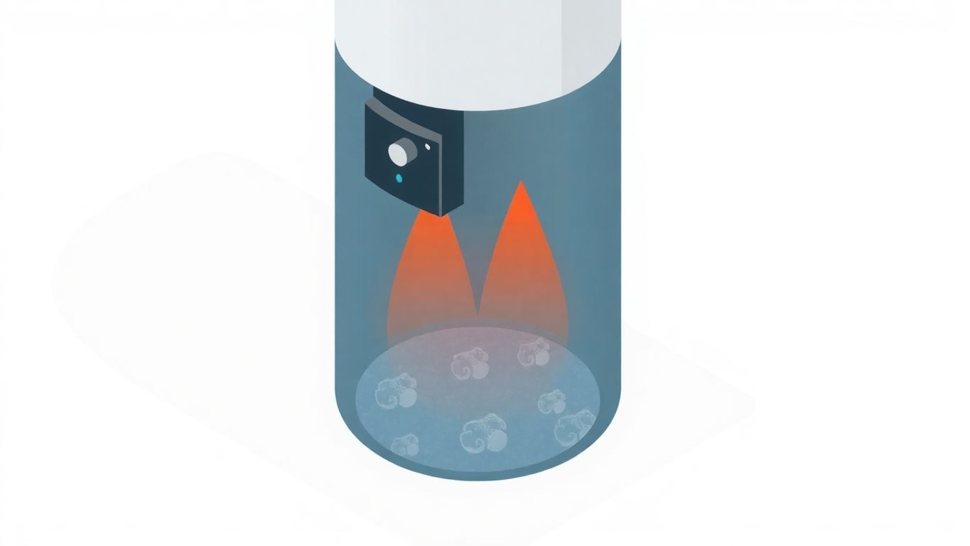 Isometric illustration of a water heater with sediment buildup.