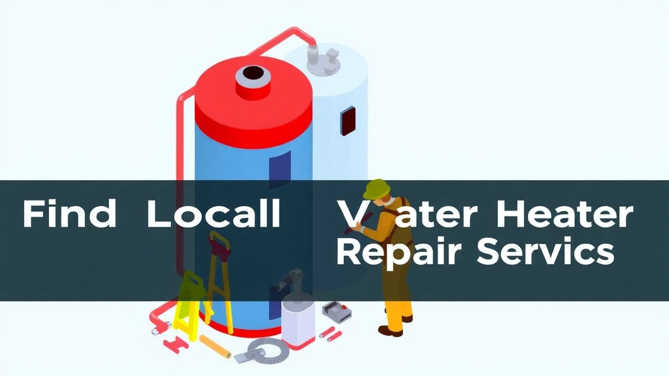 Isometric illustration of a water heater repair scene.