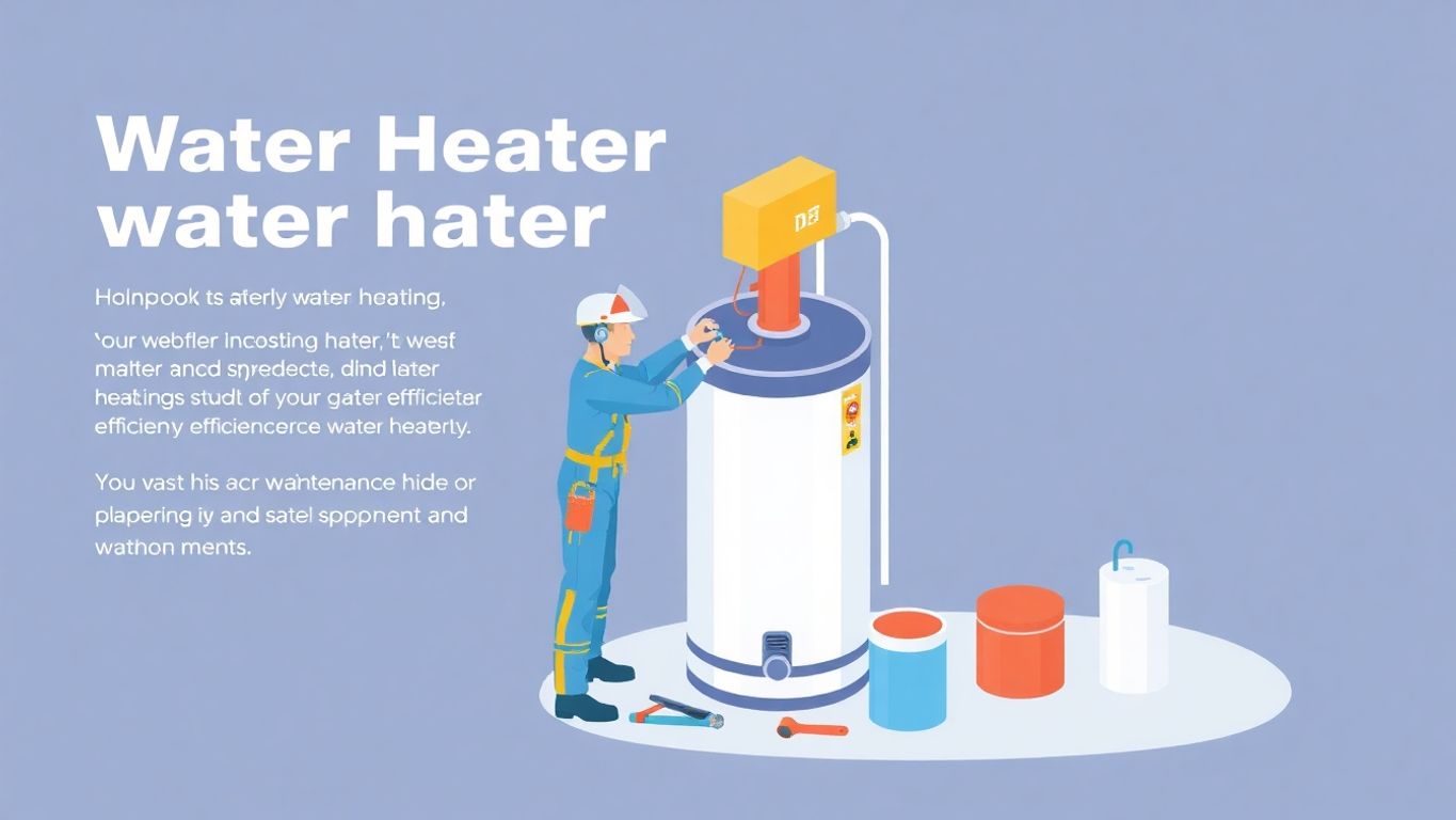 Technician maintaining a water heater in isometric style.