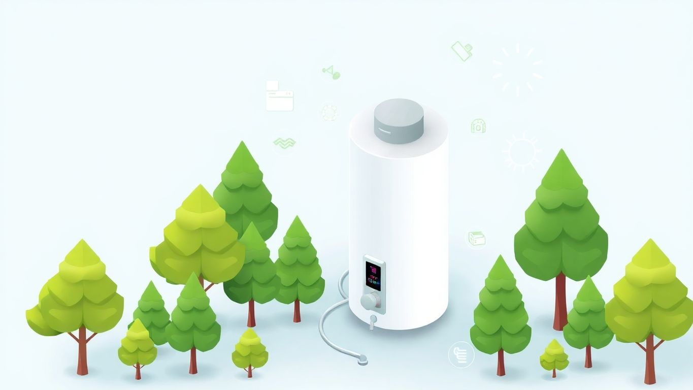 Isometric illustration of a water heater with greenery.