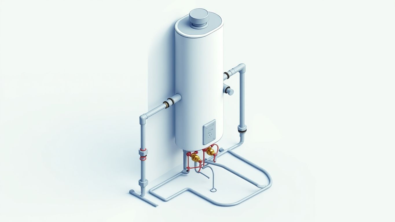 Isometric illustration of a tankless water heater leaking.