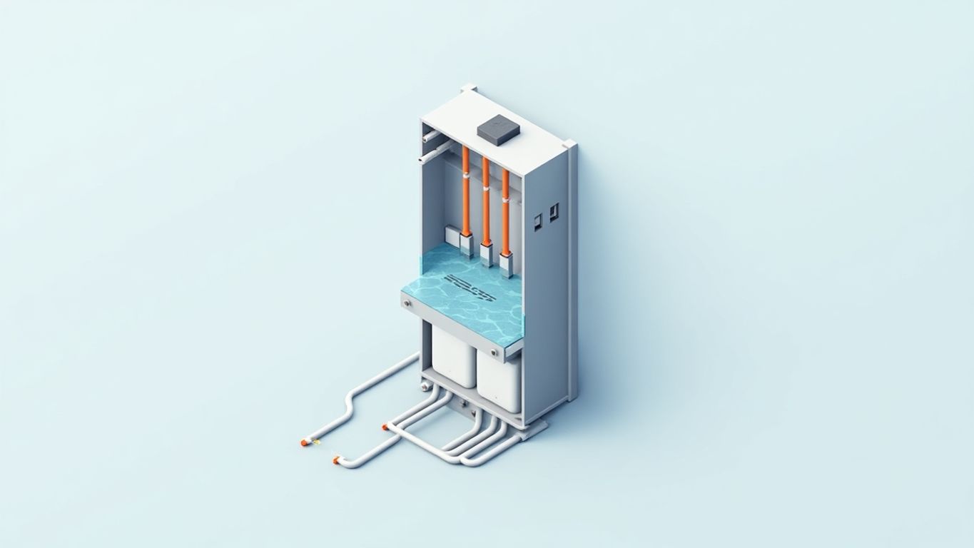 Isometric illustration of a tankless water heater.
