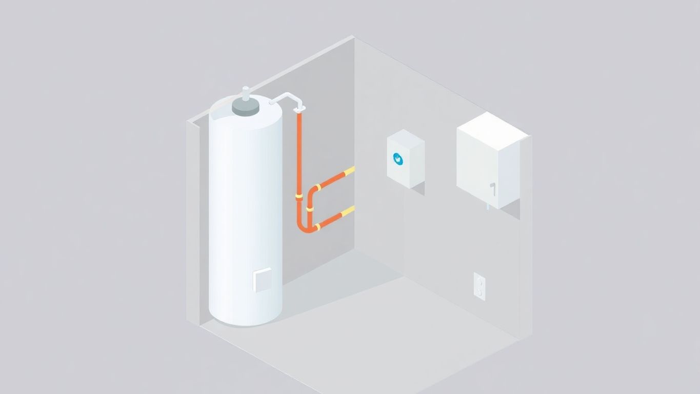 Isometric illustration of a geometric water heater closet.