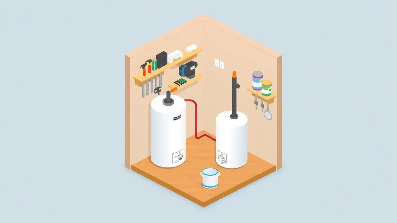 Isometric illustration of a water heater closet design.