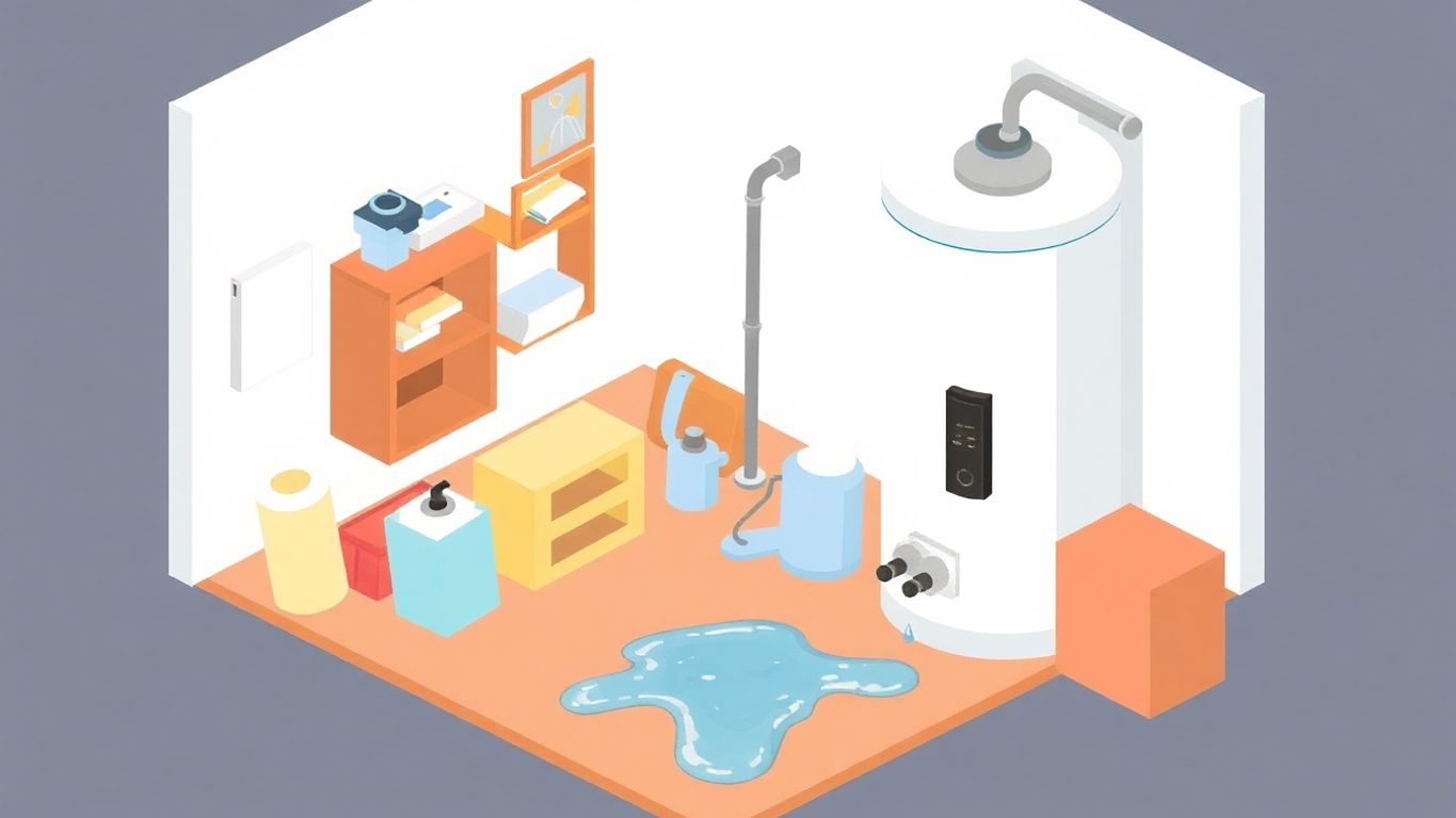 Isometric illustration of a leaking water heater.