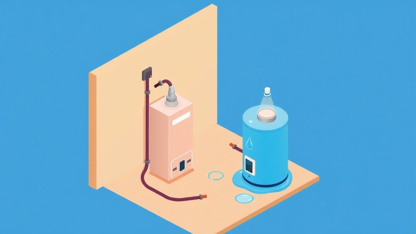 Isometric illustration of a leaking water heater.