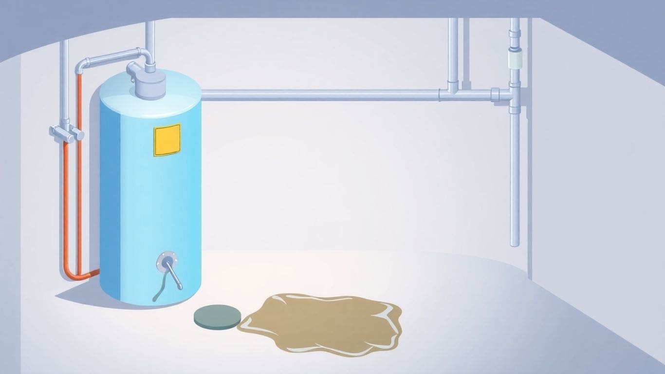 Isometric water heater leaking from pressure valve illustration