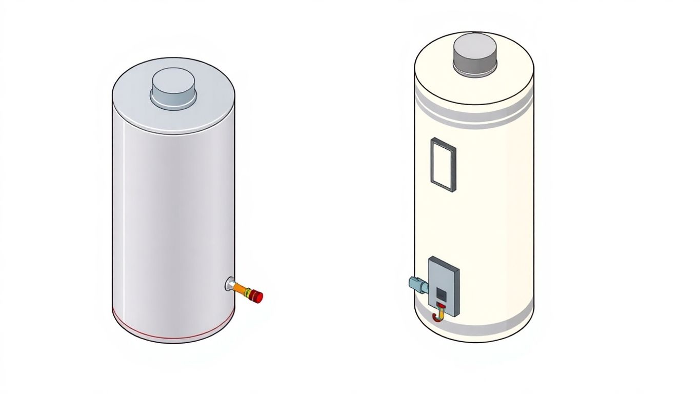 Isometric illustration of water heater and thermocouple components.