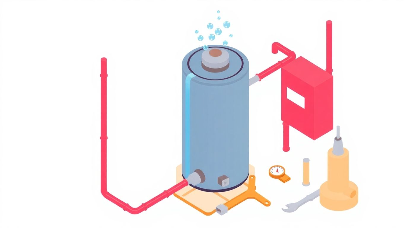 Isometric illustration of a gurgling water heater.