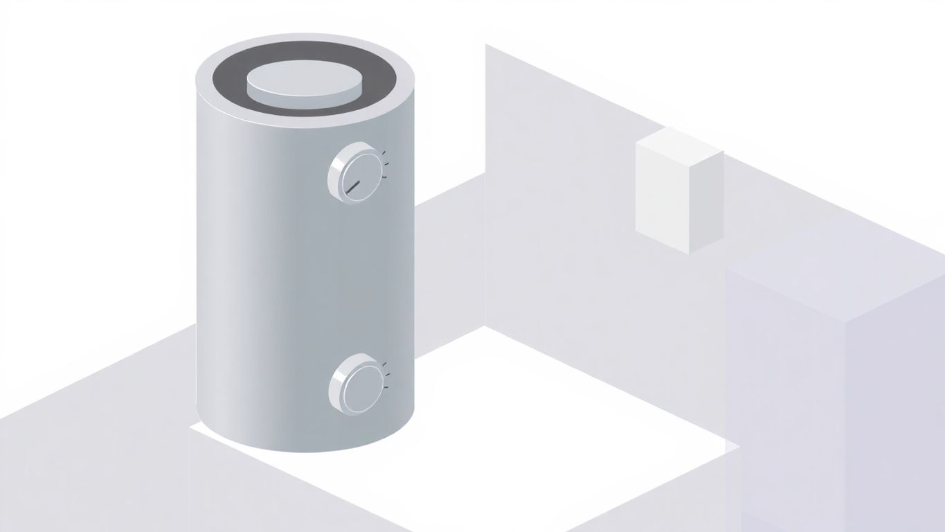 Isometric illustration of a water heater and temperature dial.