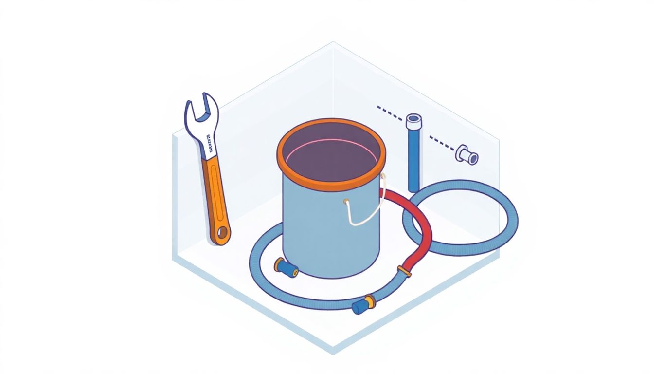 Illustration of tools for draining a water heater.