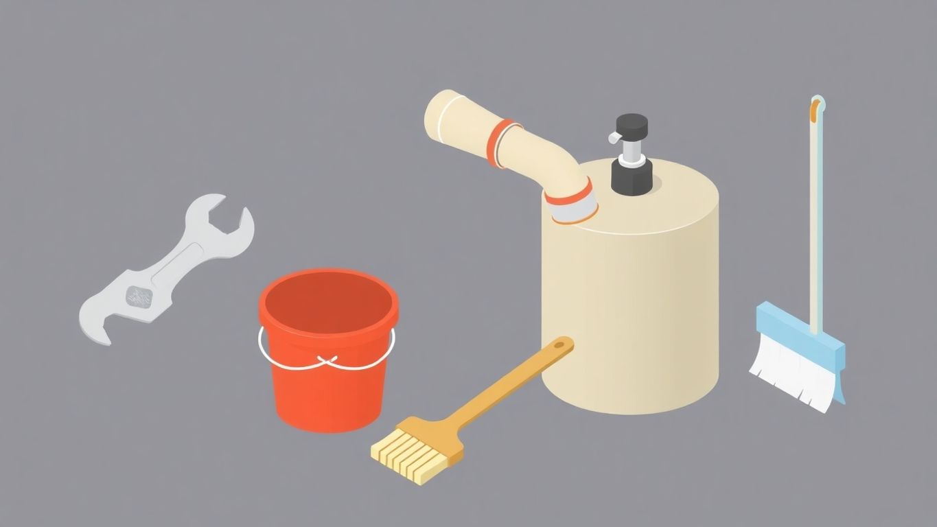 Tools for cleaning water heater in geometric style.