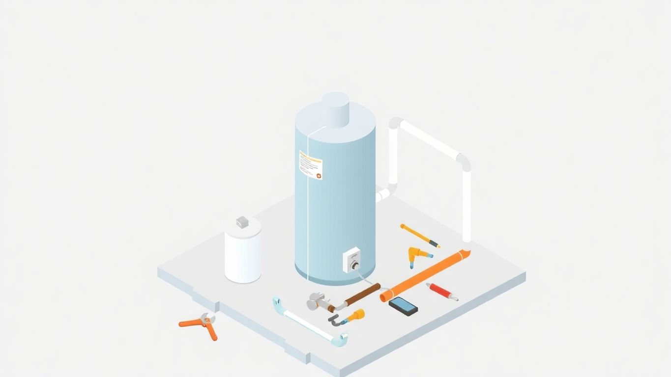 Isometric illustration of water heater expansion tank installation.
