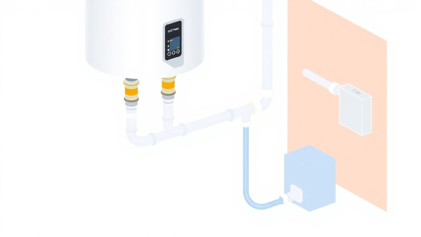Isometric illustration of water supply lines for heater.