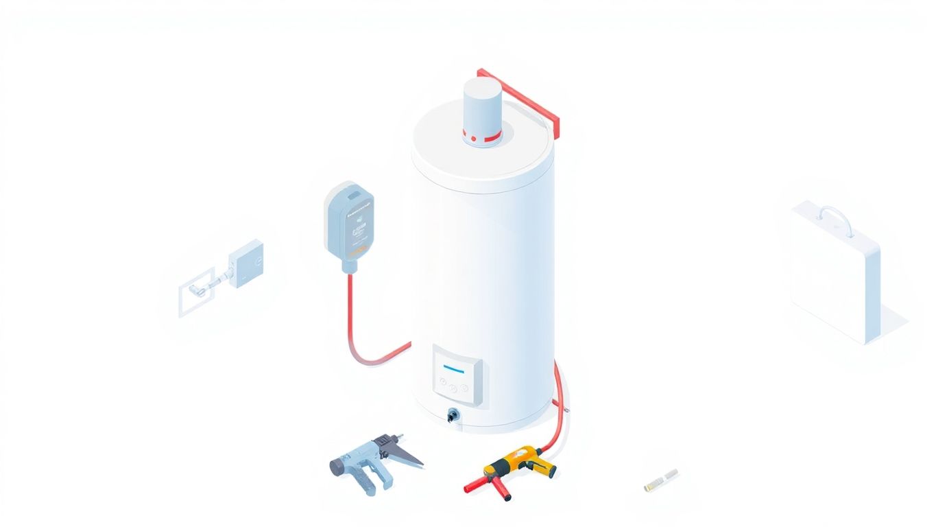 Isometric illustration of filling an electric water heater.