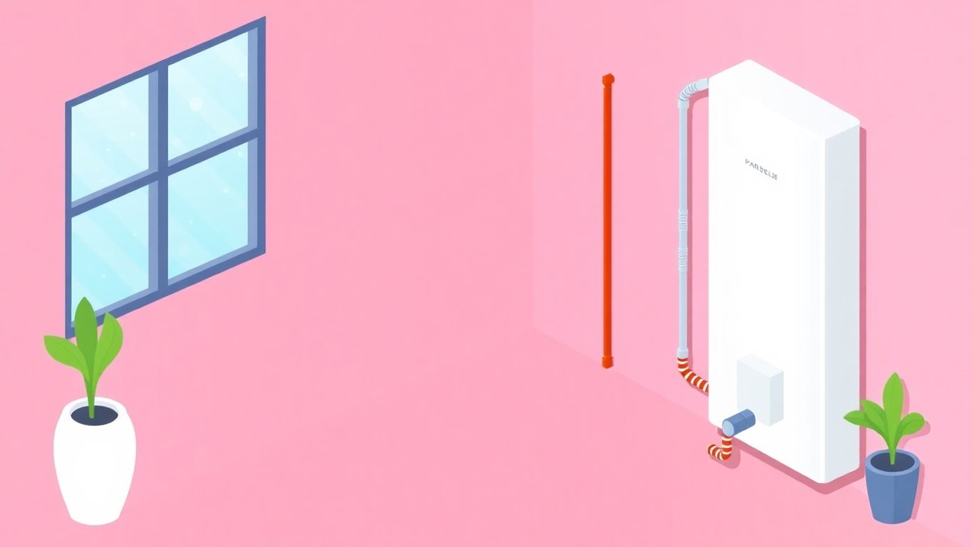 Isometric illustration of electric tankless water heater installation.