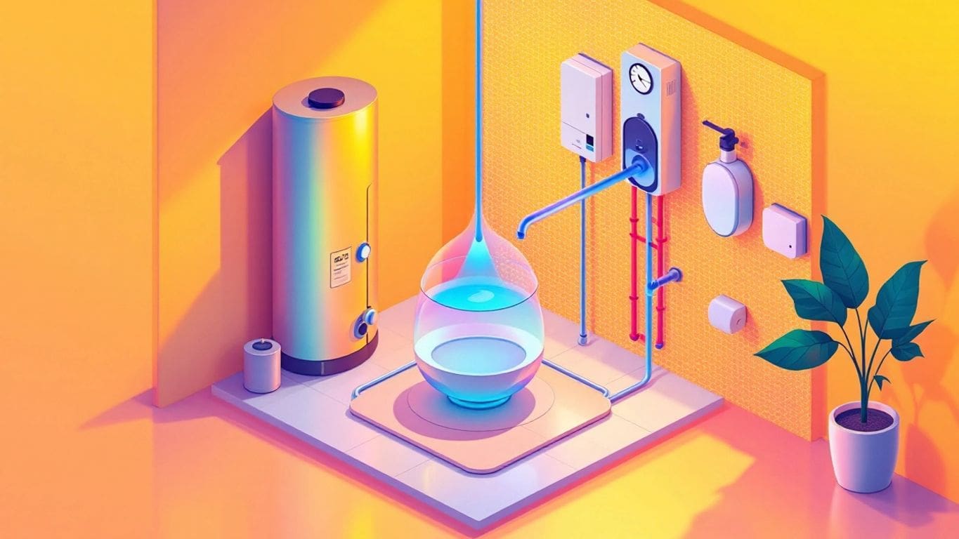 Modern water heater in isometric geometric style illustration.