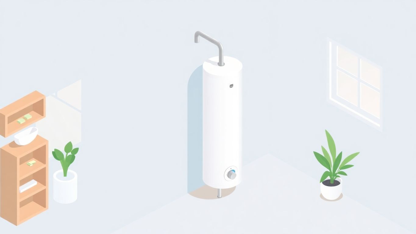 Illustration of a tankless water heater in a home.