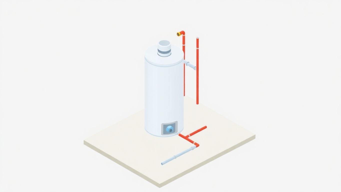 Isometric illustration of gas water heater ventilation system.