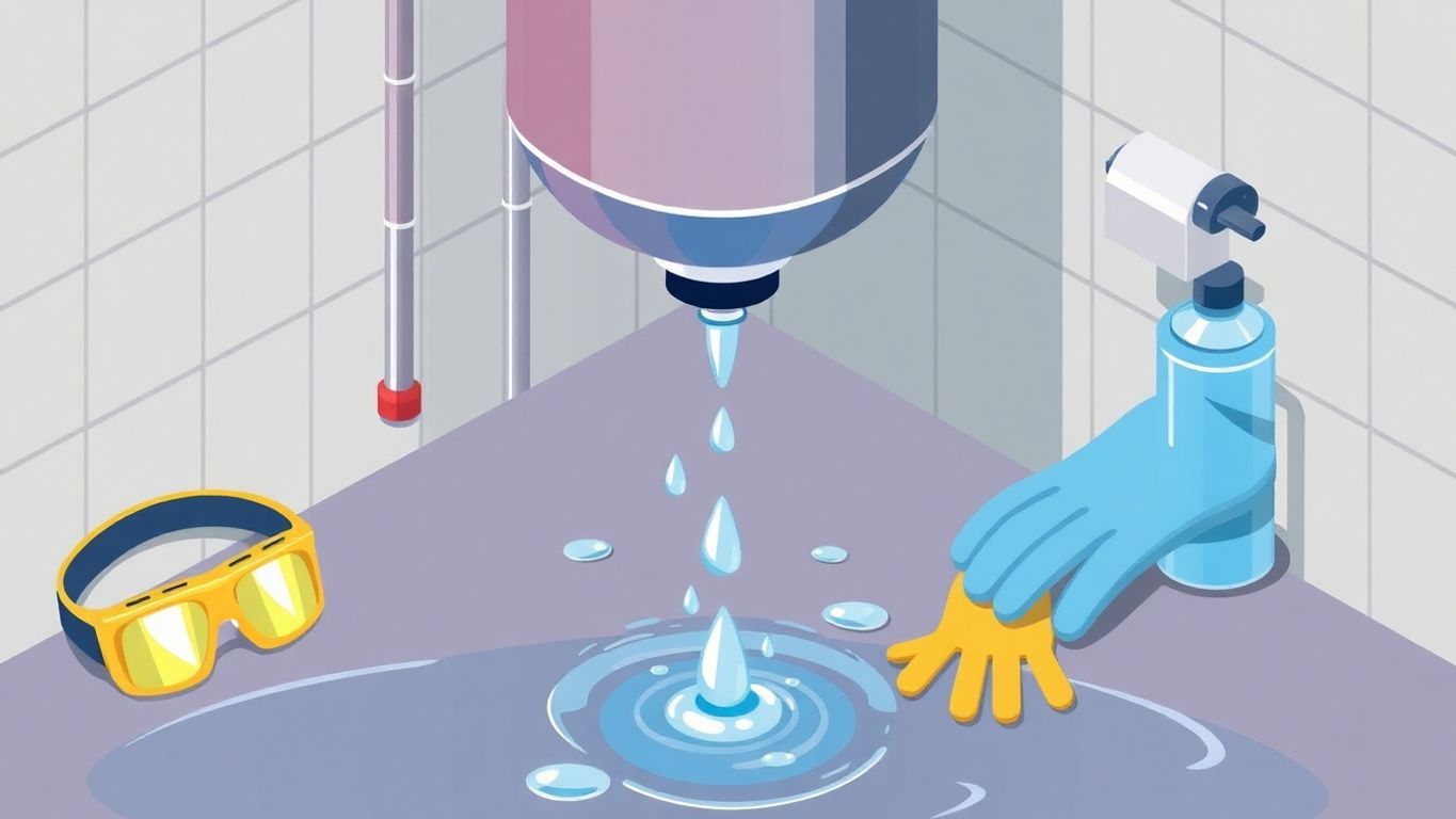 Isometric geometric illustration of a leaking water heater.