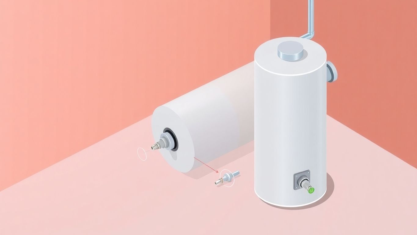 Isometric illustration of a hot water heater on its side.