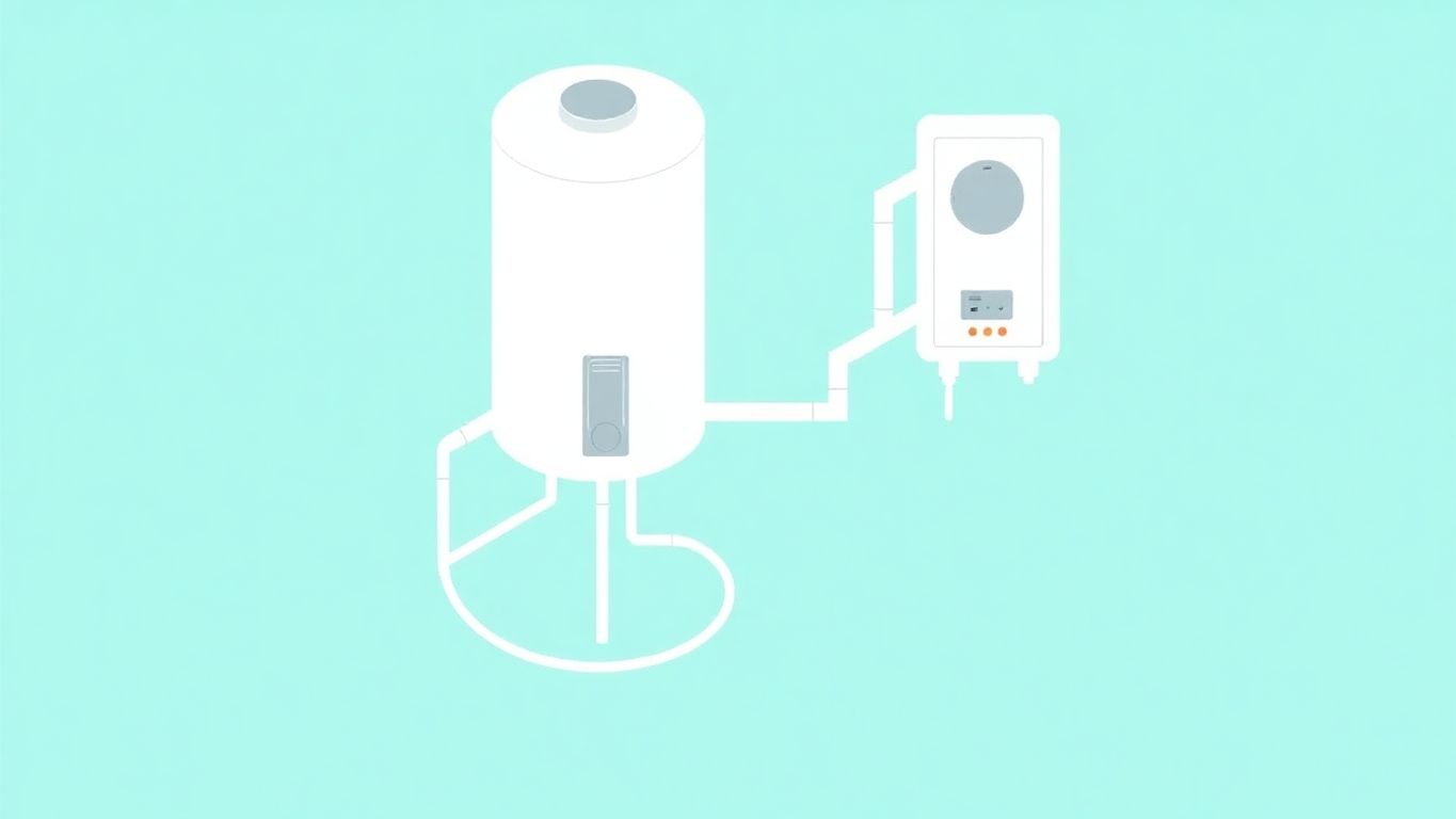 Isometric illustration of electric water heater installation process.
