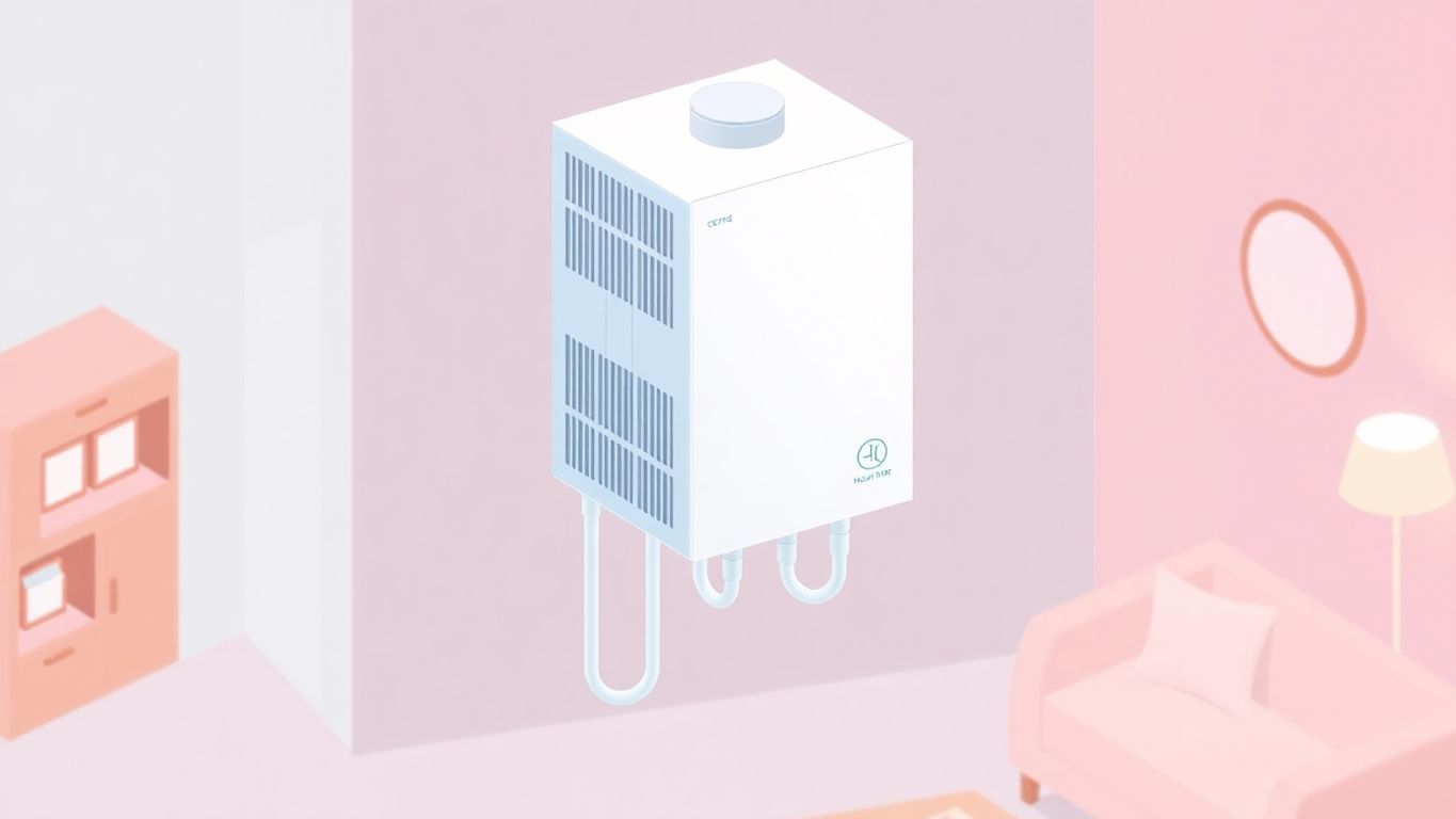 Isometric illustration of a heat pump hot water heater.