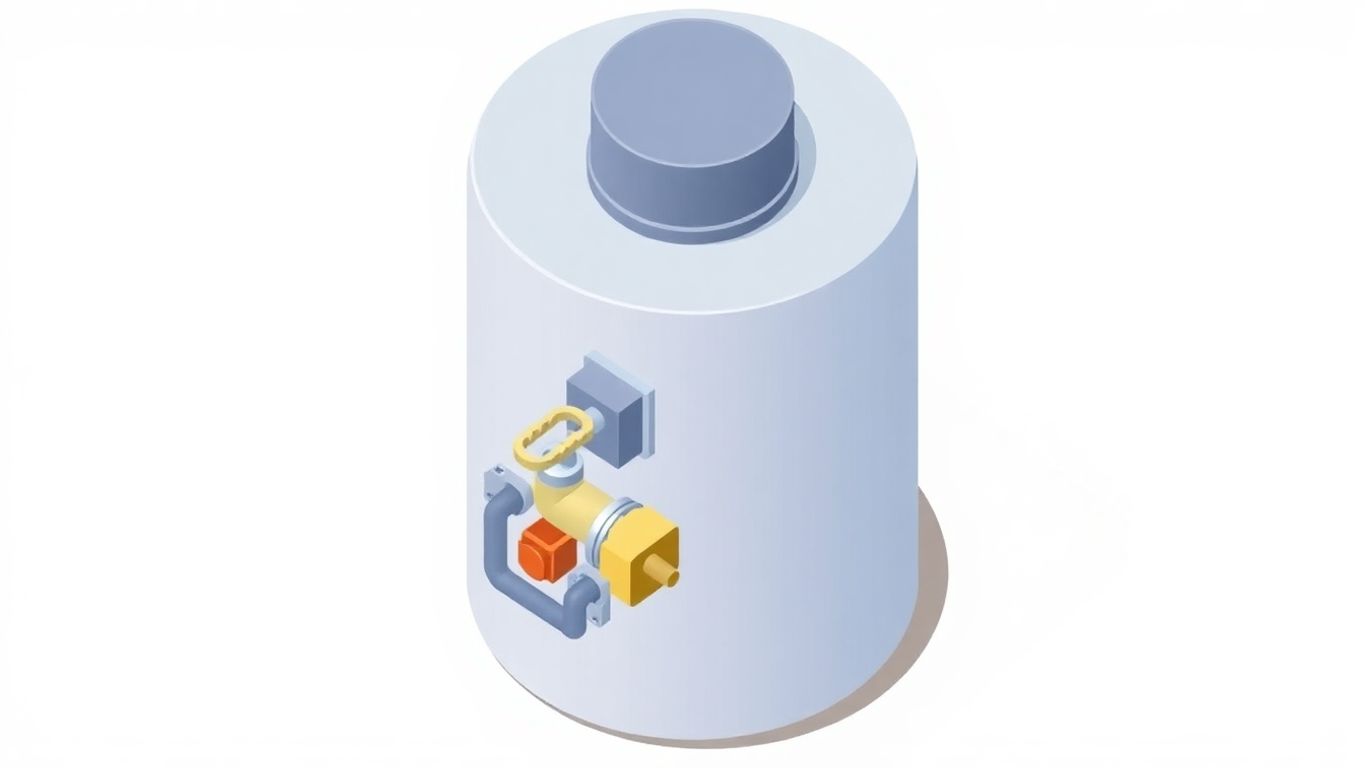 Isometric illustration of a water heater and valve.