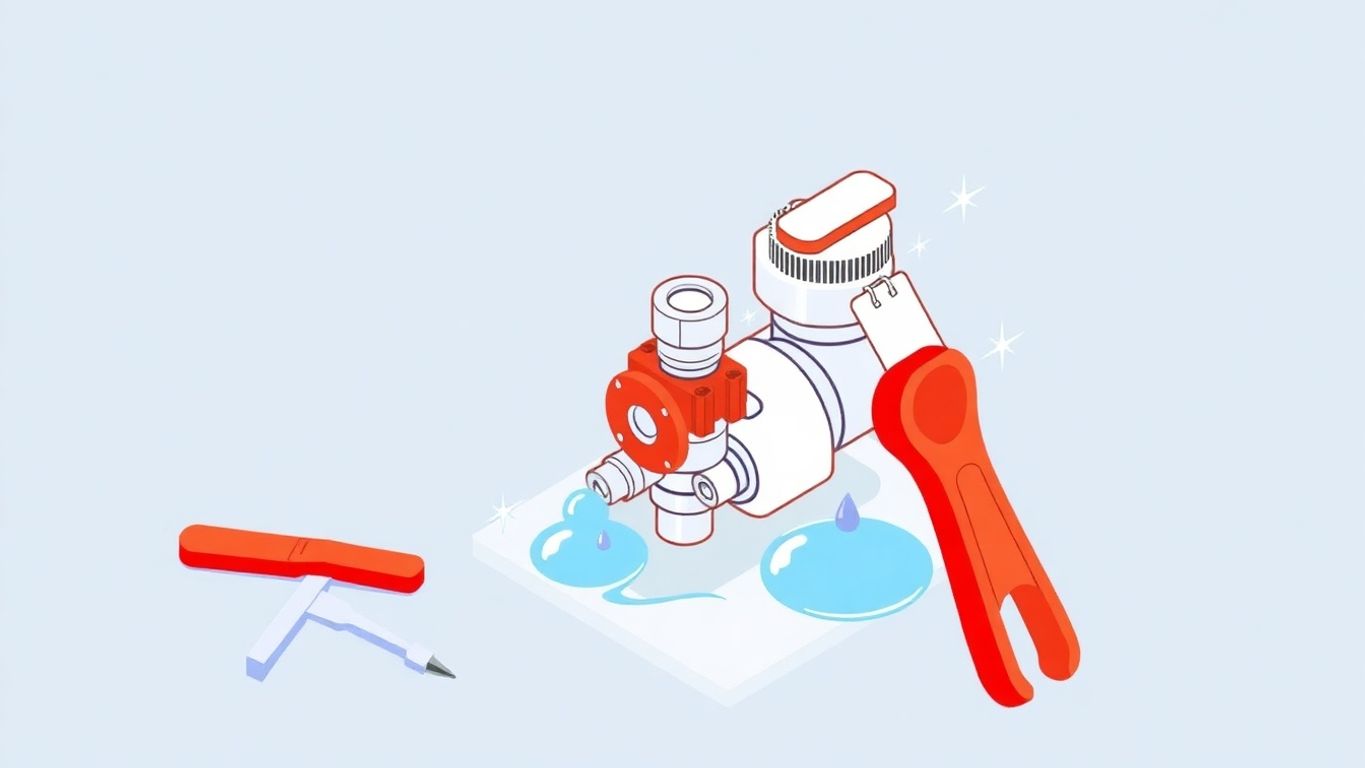 Isometric illustration of a leaking water heater valve.