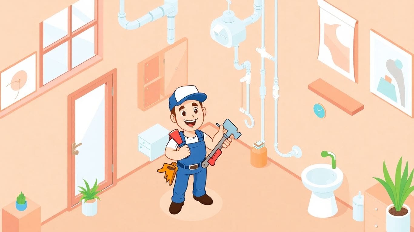 Plumber fixing pipes in a modern home interior.