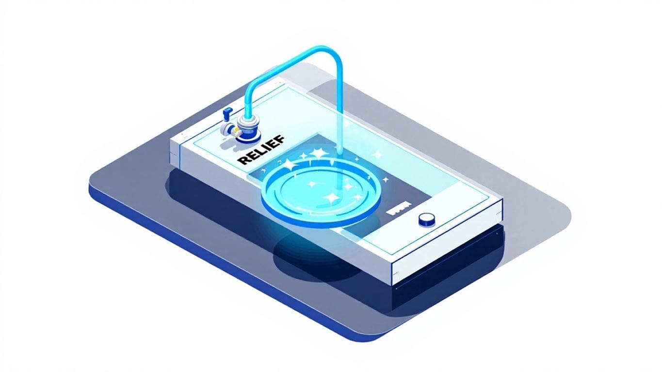 Illustration of a tankless water heater with relief valve.