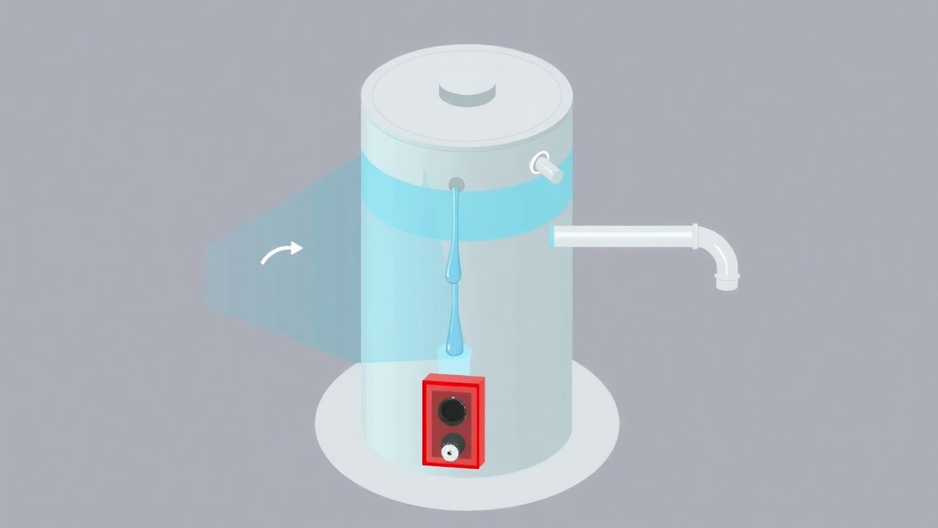 Isometric illustration of leaking water heater overflow pipe.