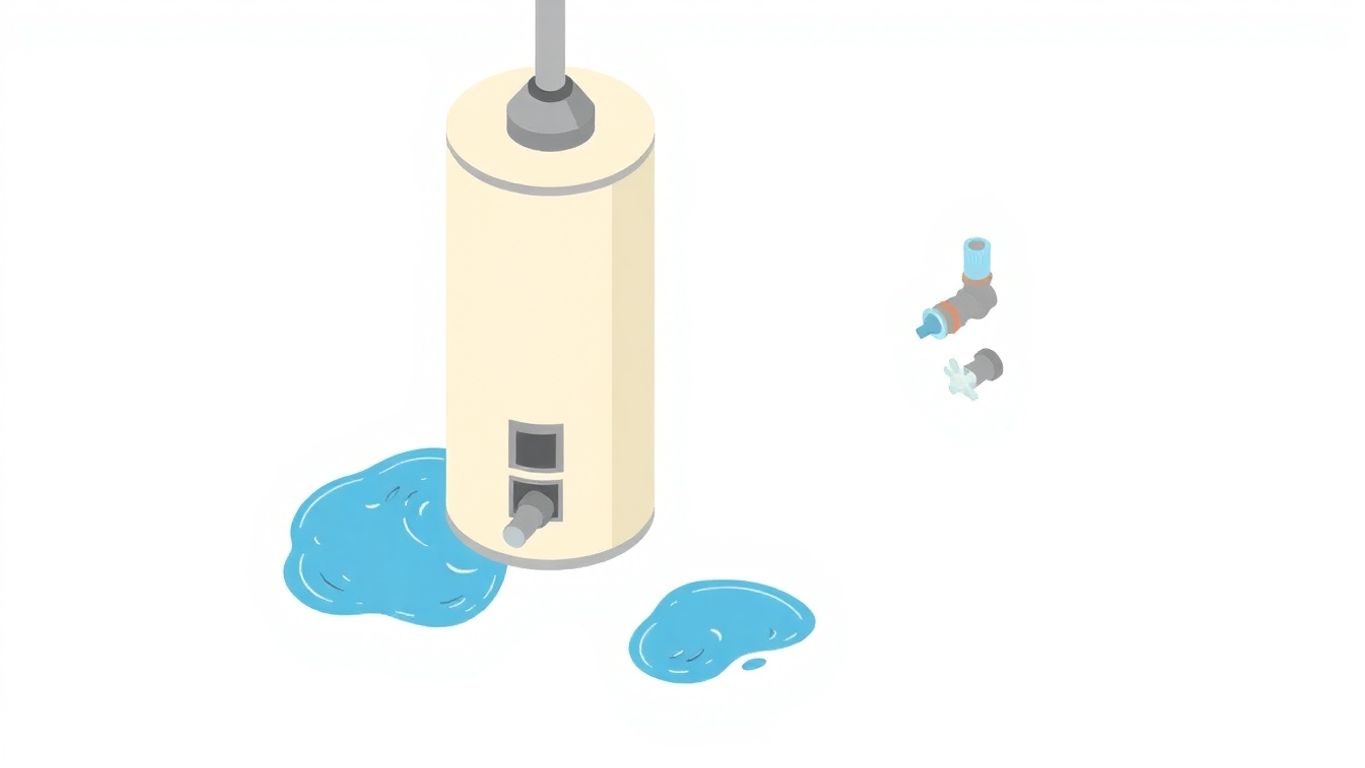 Isometric illustration of a leaking water heater.