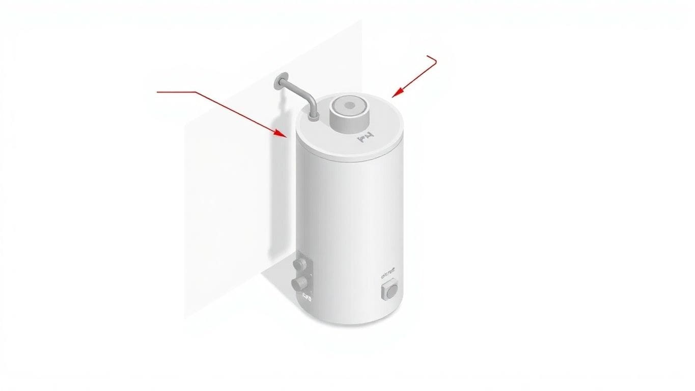 Isometric view of a hot water heater on its side.