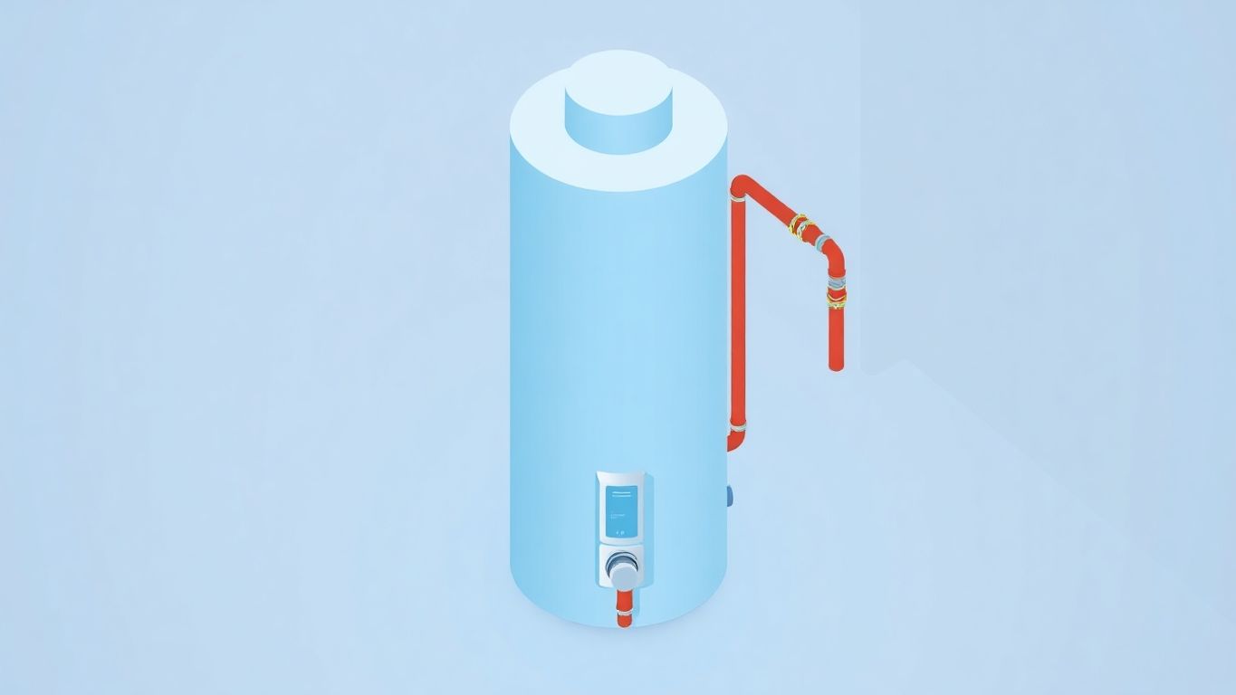 Isometric image of a water heater with gas line.