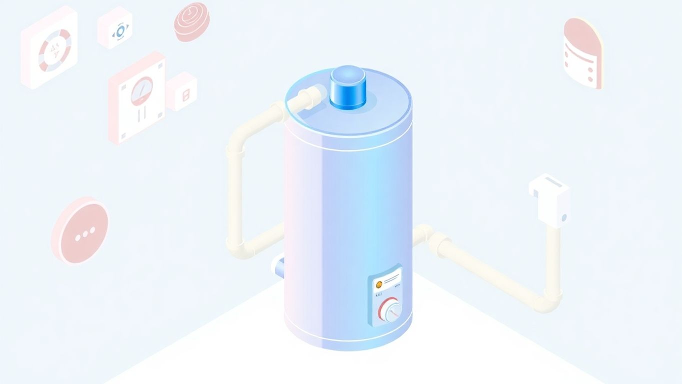 Isometric illustration of a water heater with safety elements.
