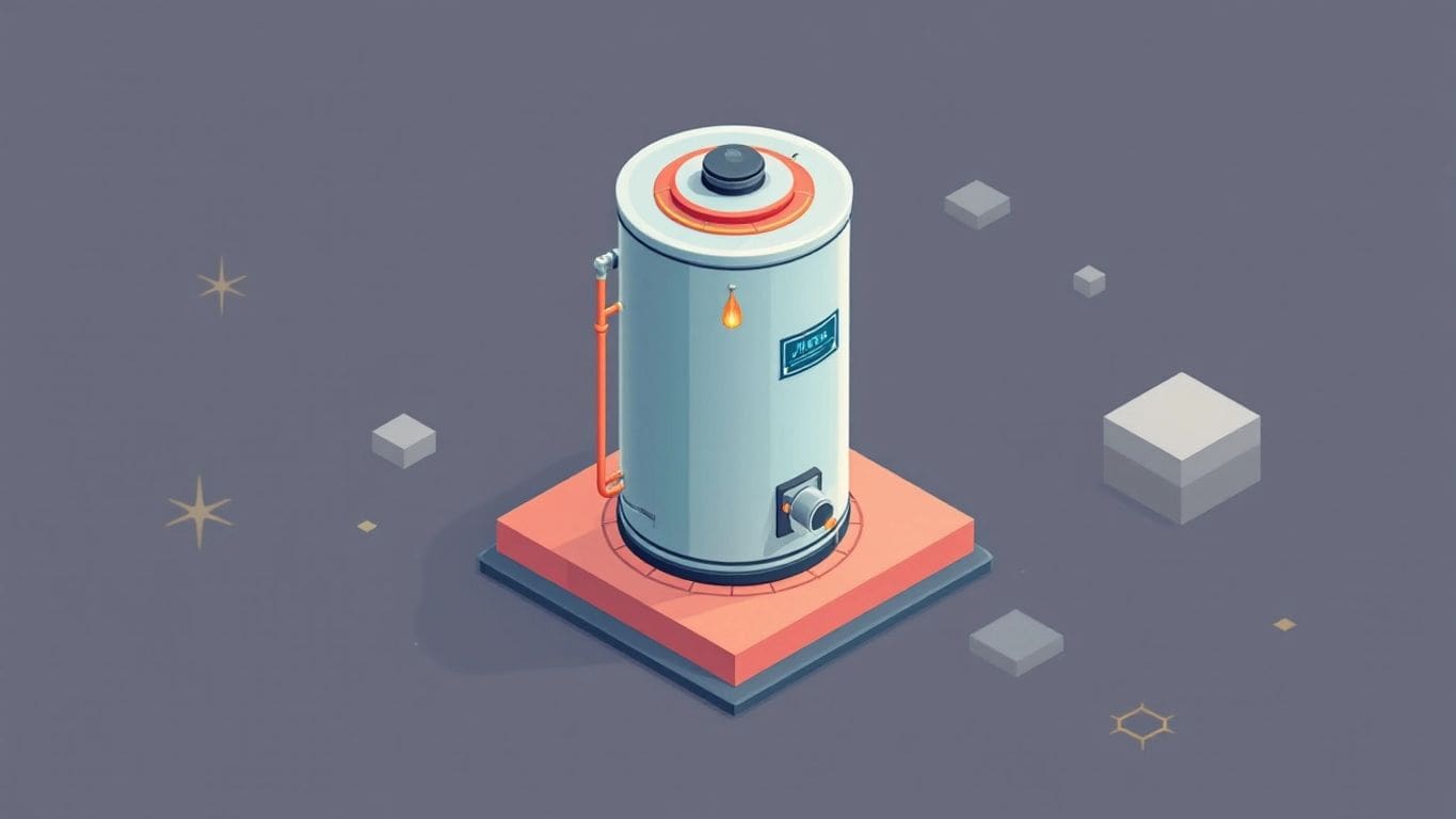 Isometric illustration of an old water heater in geometric style.