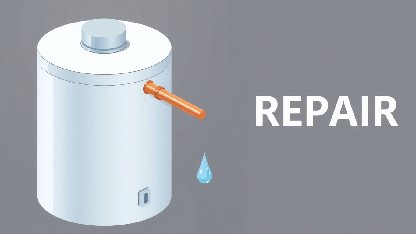 Isometric illustration of a leaking copper pipe water heater.