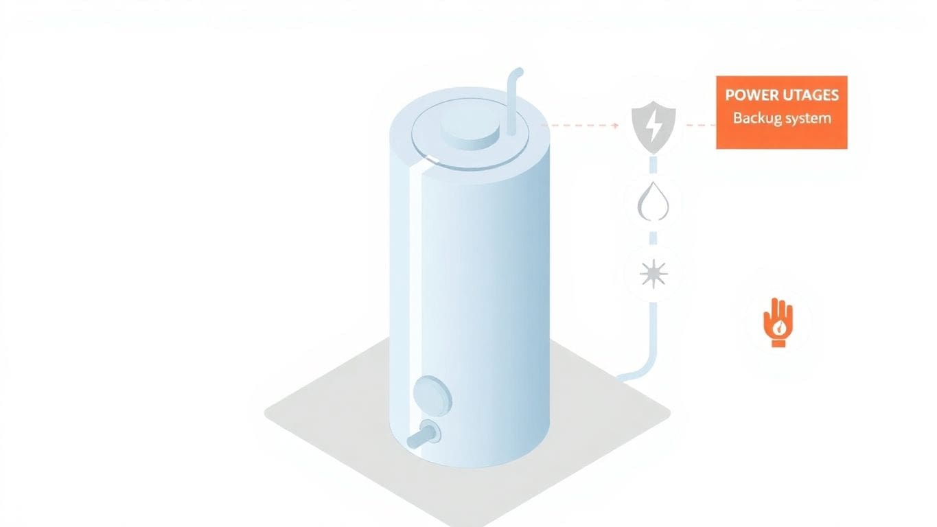 Isometric illustration of water heater and power options.
