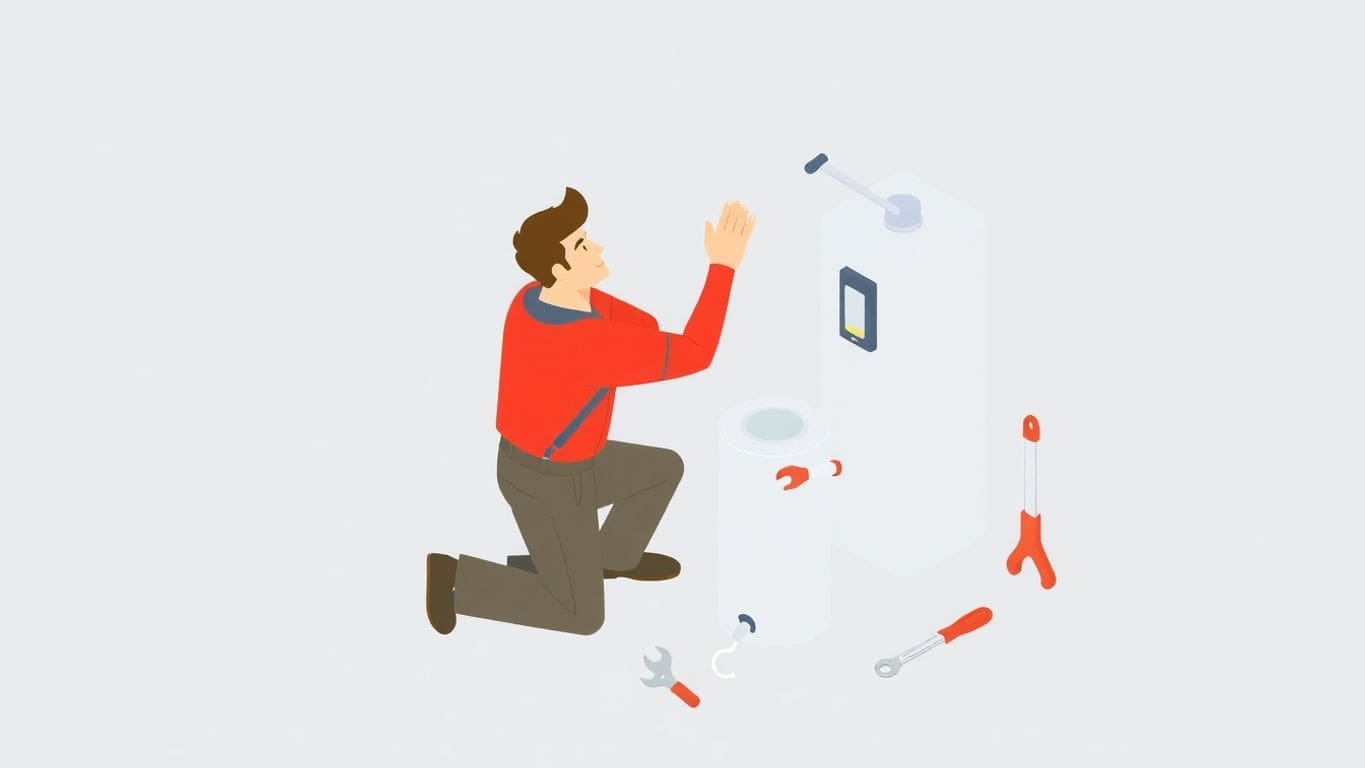 Illustration of a person replacing a water heater.