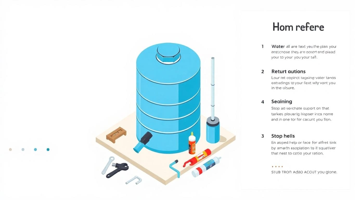Isometric illustration of a water tank repair setup.